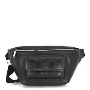 Gucci GG embossed belt bag, leather, 645093, GUCCI waist men's, black, handbag,